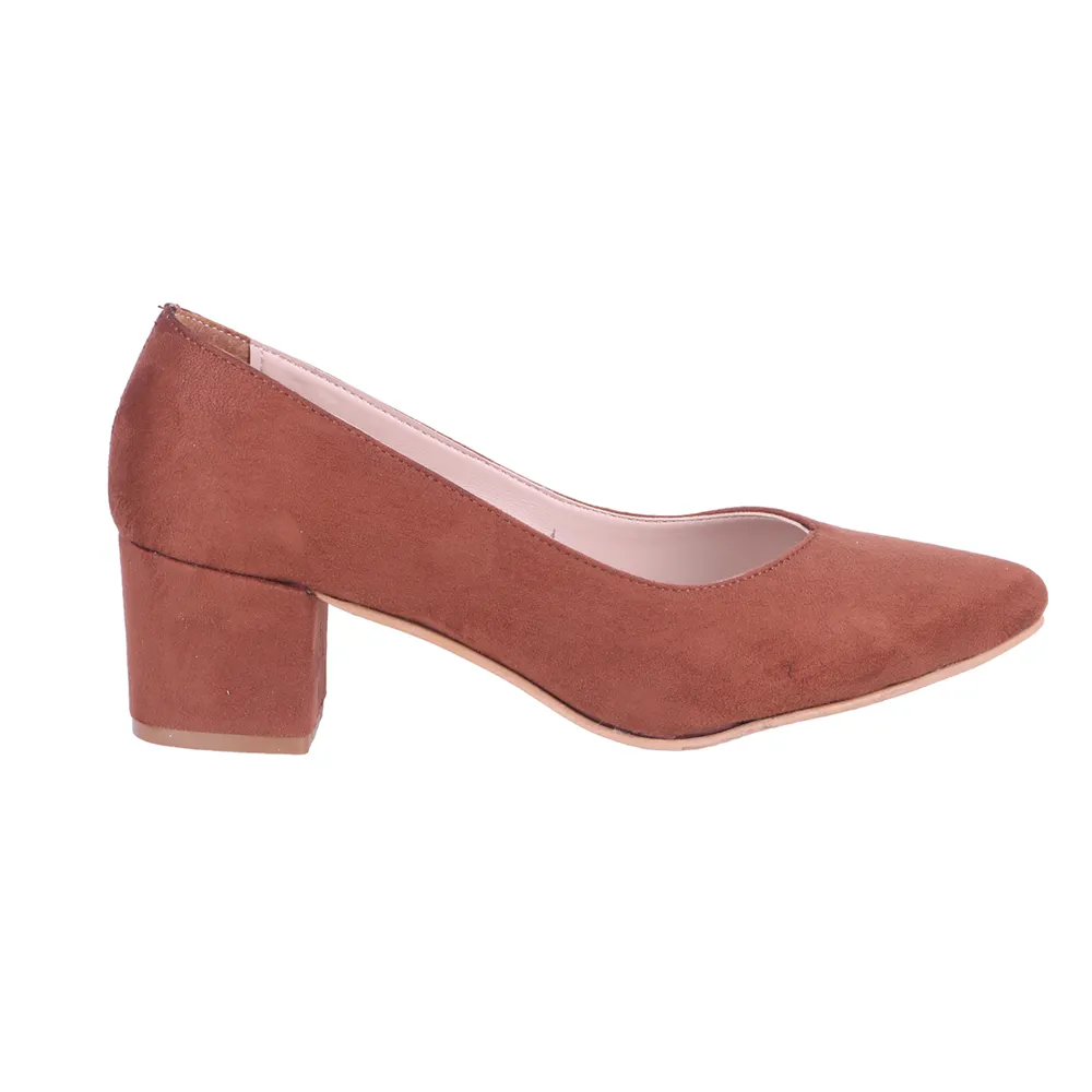 Brown Suede Block Heel Pumps for Women RA-162