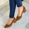 Brown Suede Block Heel Pumps for Women RA-162