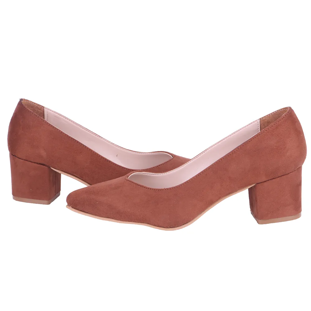 Brown Suede Block Heel Pumps for Women RA-162