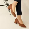 Brown Suede Block Heel Pumps for Women RA-162