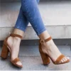 Brown Suede Chunky Heel Ankle Strap Sandals MA-030