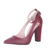 Burgundy Dressy Block Heel Ankle Strap Pumps RA-8030