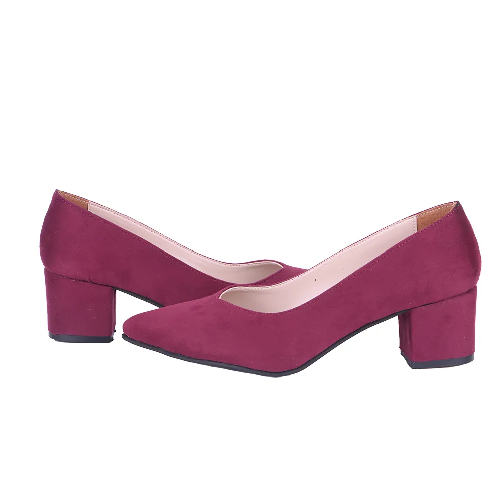 Burgundy Suede Block Heel Pumps for Women RA-162