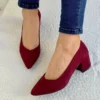 Burgundy Suede Block Heel Pumps for Women RA-162