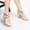 Gold Ankle Strap Block Heel Pumps for Women RA-803
