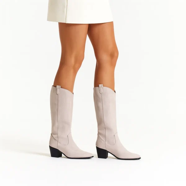 Gray Low Heel Knee High Ankle Boots for Women