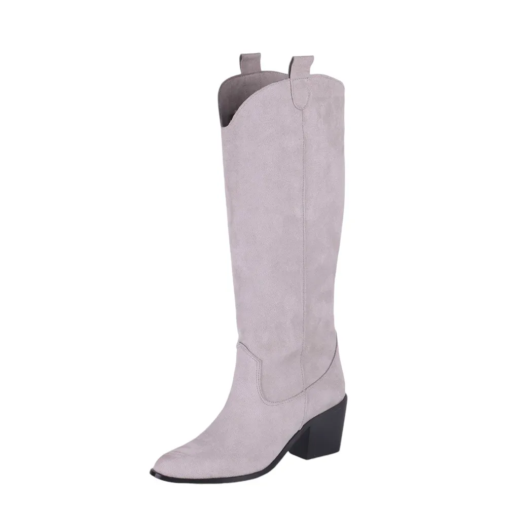 Gray Low Heel Knee High Ankle Boots for Women