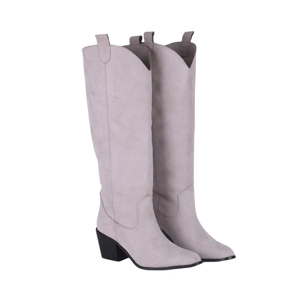 Gray Low Heel Knee High Ankle Boots for Women