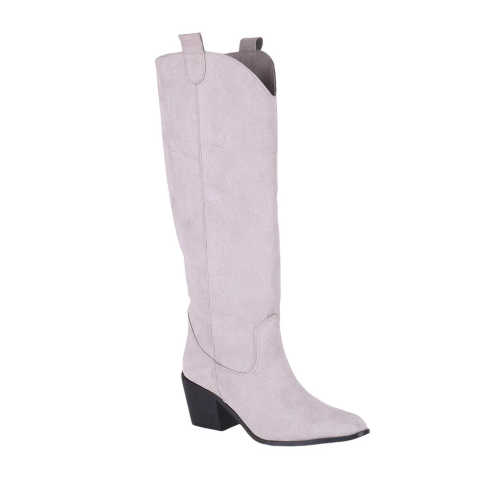 Gray Low Heel Knee High Ankle Boots for Women