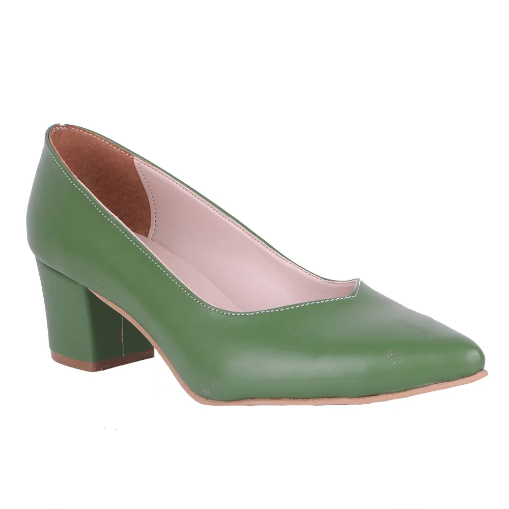 Green Block Heel Pumps for Women RA-162