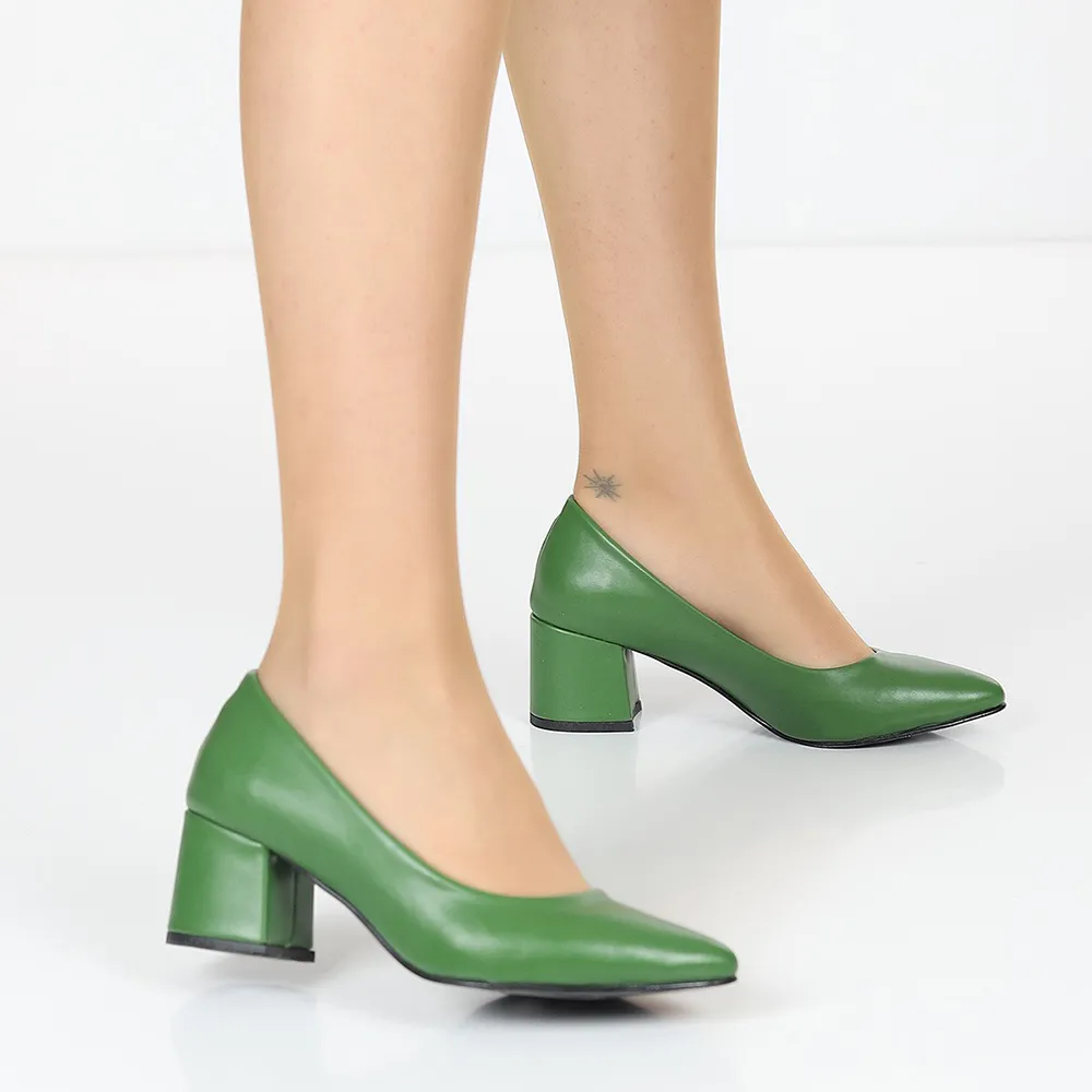 Green Block Heel Pumps for Women RA-162