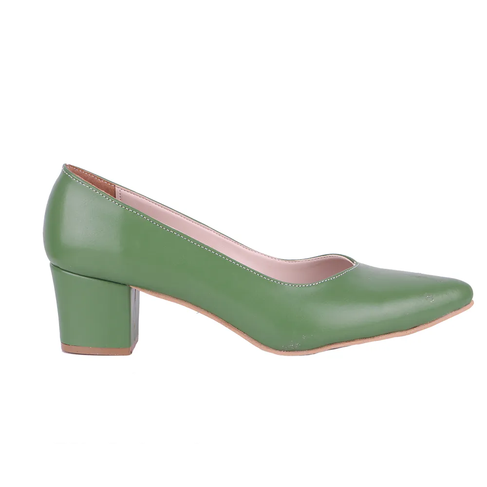 Green Block Heel Pumps for Women RA-162