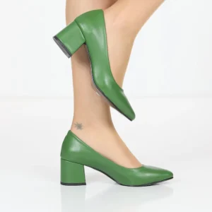 Green Block Heel Pumps for Women RA-162