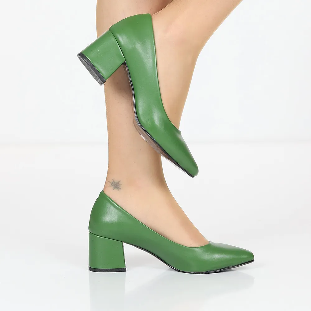Green Block Heel Pumps for Women RA-162