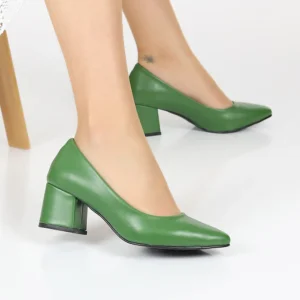 Green Block Heel Pumps for Women RA-162