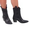 Black Western Ankle Boots Women Mid Block Heel