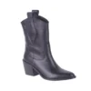 Black Western Ankle Boots Women Mid Block Heel