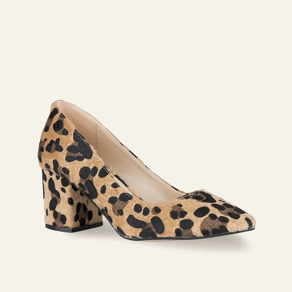 Leopard Block Heel Pumps for Women RA-162