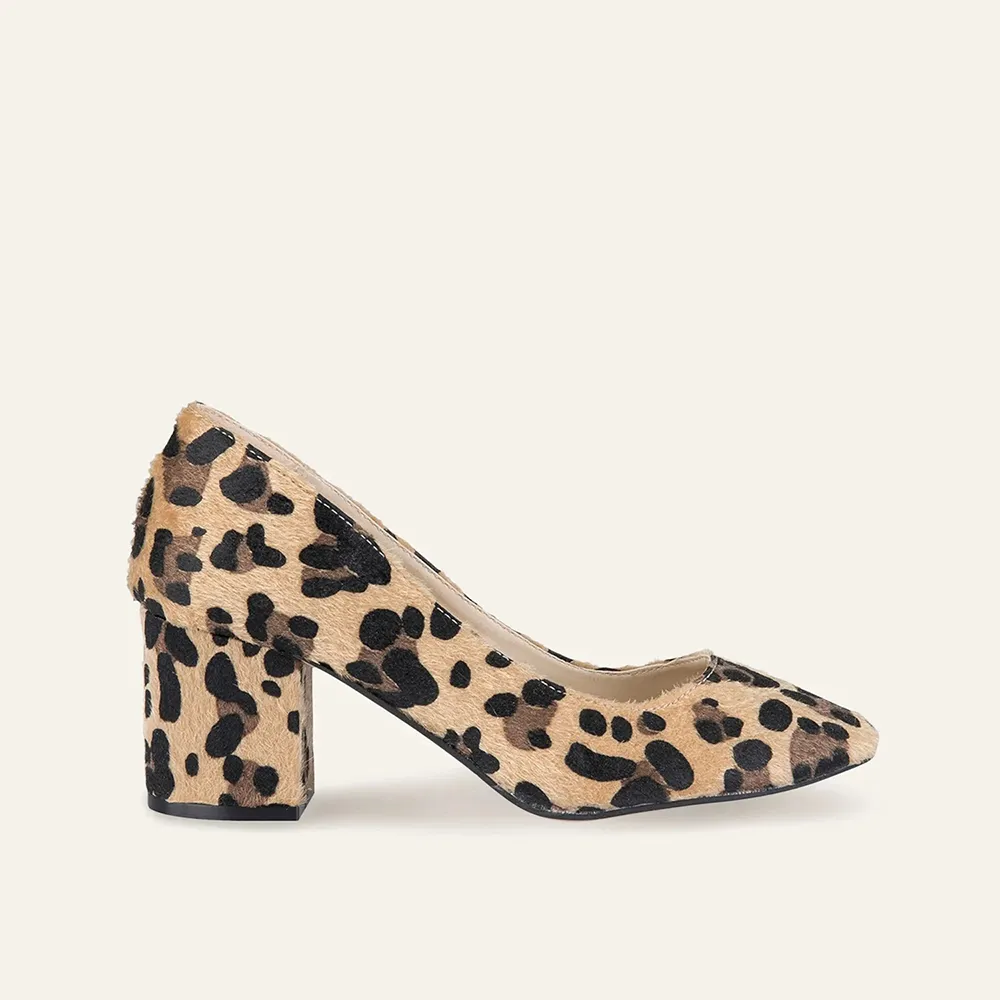 Leopard Block Heel Pumps for Women RA-162