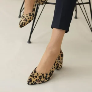 Leopard Block Heel Pumps for Women RA-162