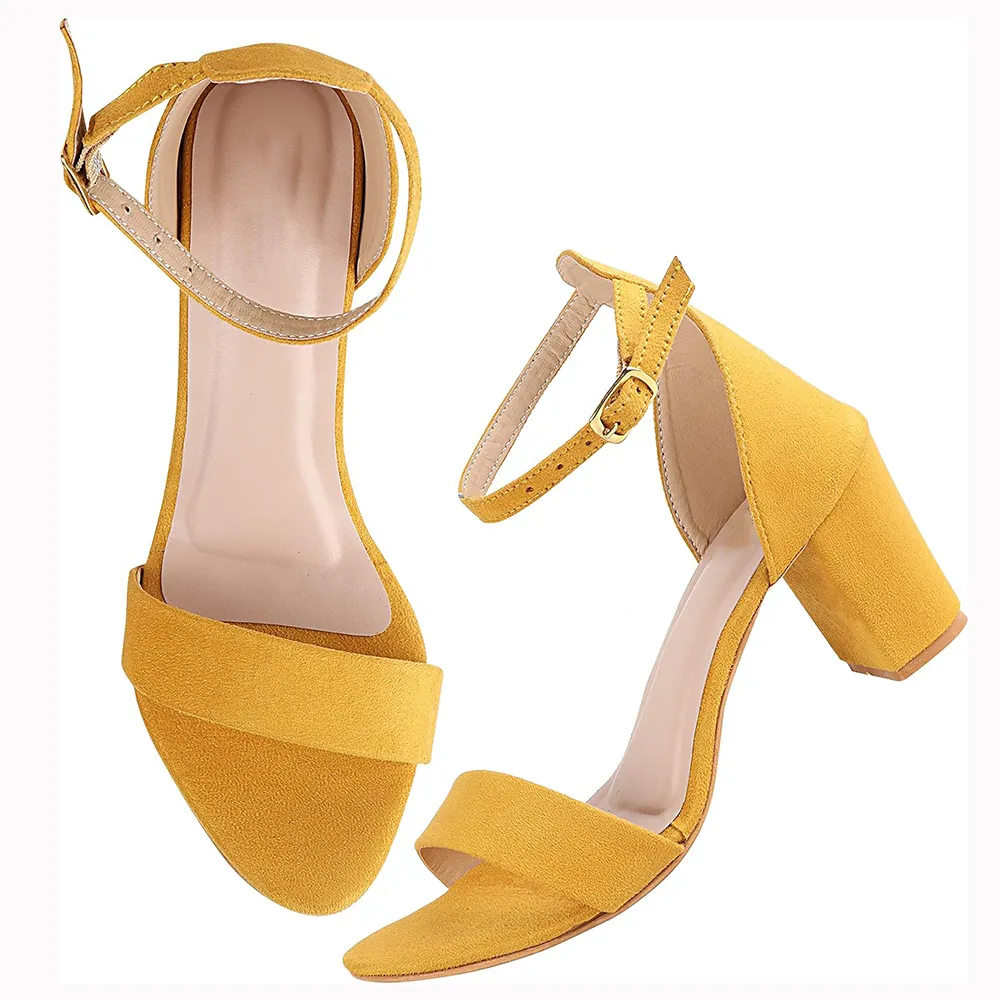 Mustard Chunky Heel Ankle Strap Sandals MA-030