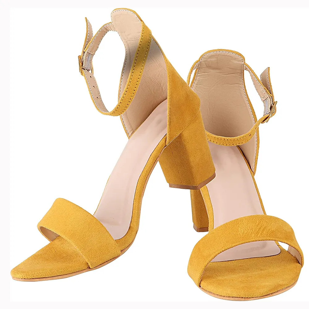 Mustard Chunky Heel Ankle Strap Sandals MA-030