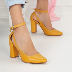 Mustard Dressy Block Heel Ankle Strap Pumps RA-8030