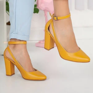 Mustard Dressy Block Heel Ankle Strap Pumps RA-8030
