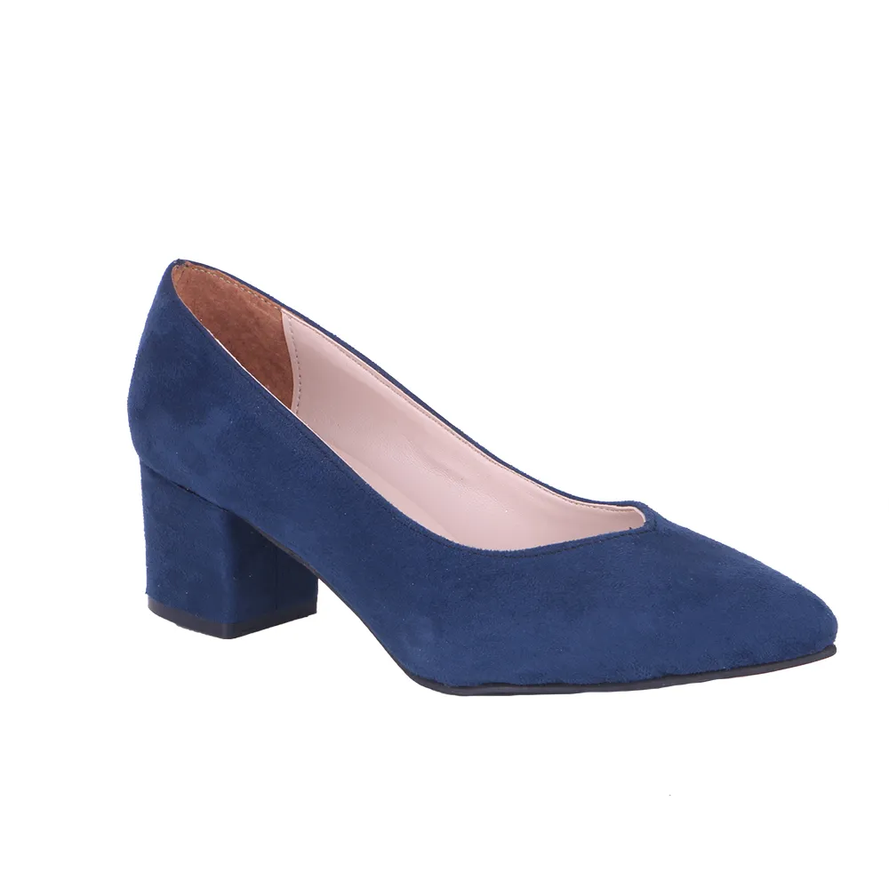 Navy Blue Suede Block Heel Pumps for Women RA-162