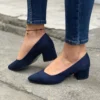 Navy Blue Suede Block Heel Pumps for Women RA-162