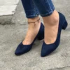Navy Blue Suede Block Heel Pumps for Women RA-162