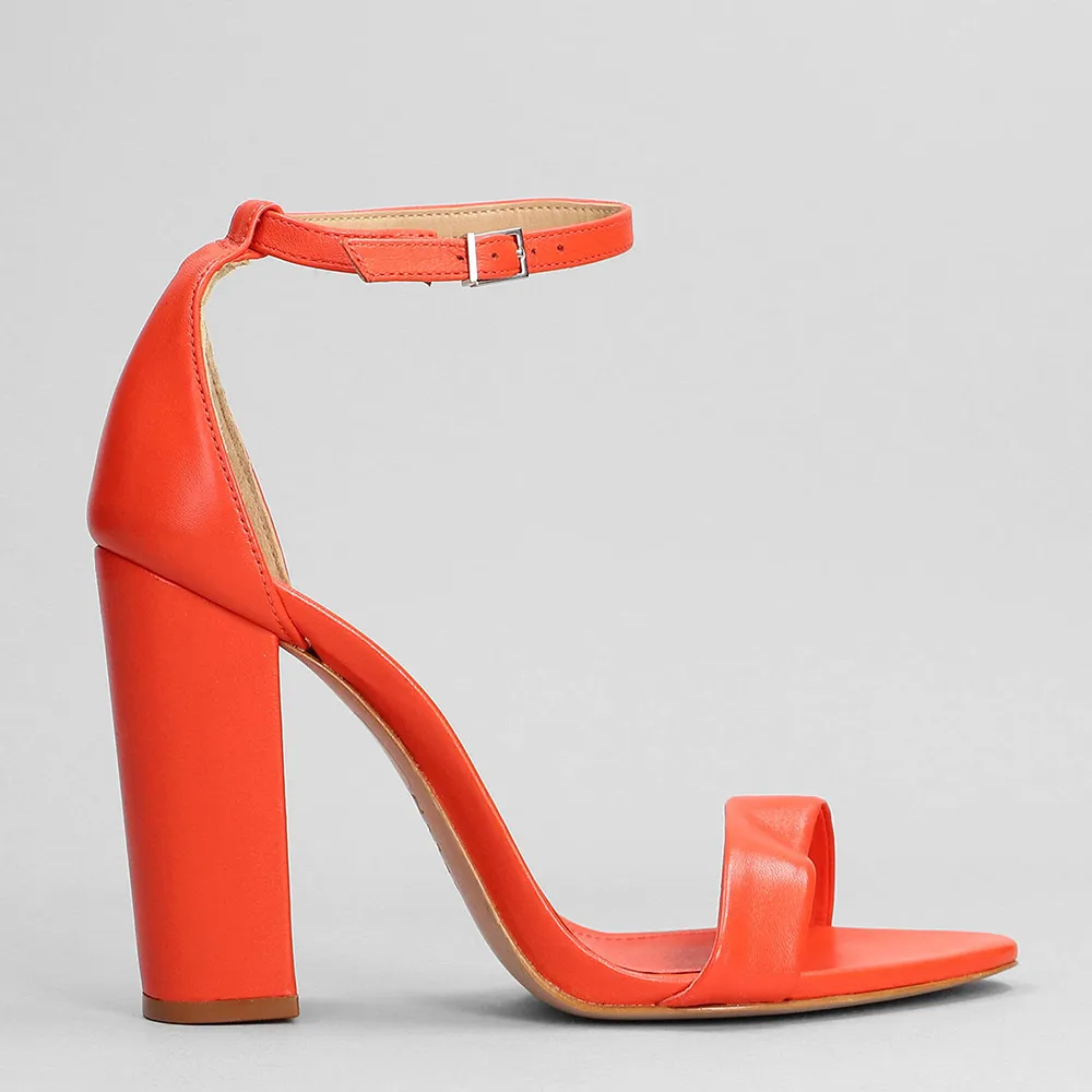 Orange Chunky Heel Ankle Strap Sandals MA-030