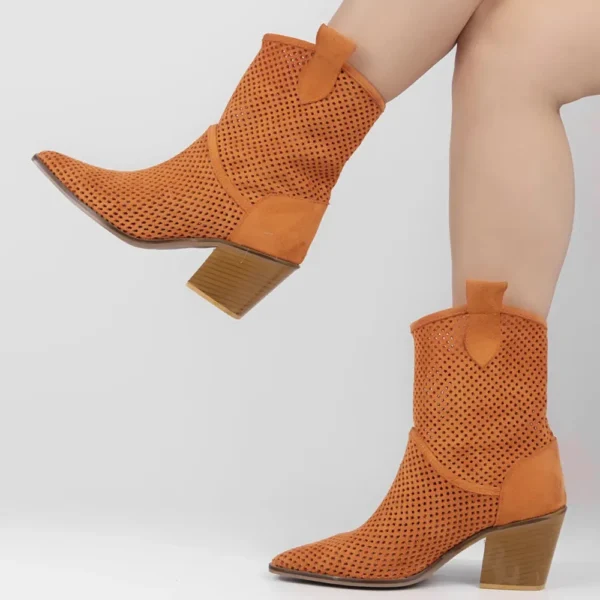 Orange Heeled Western Cowboy Boots for Women