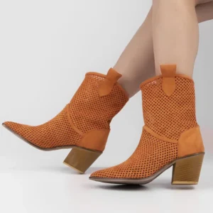 Orange Heeled Western Cowboy Boots for Women