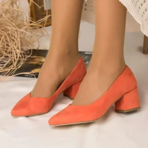 Orange Suede Block Heel Pumps for Women RA-162