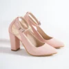 Pink Dressy Block Heel Ankle Strap Pumps RA-8030