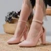 Pink Dressy Block Heel Ankle Strap Pumps RA-8030