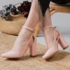 Pink Dressy Block Heel Ankle Strap Pumps RA-8030