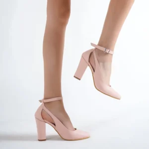 Pink Dressy Block Heel Ankle Strap Pumps RA-8030