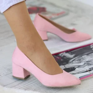 Pink Suede Block Heel Pumps for Women RA-162