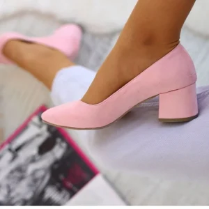 Pink Suede Block Heel Pumps for Women RA-162