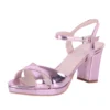 Purple Ankle Strap Strappy Chunky Heel Sandals