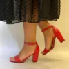Red Chunky Heel Ankle Strap Sandals MA-030