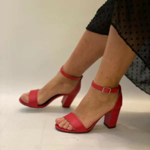 Red Chunky Heel Ankle Strap Sandals MA-030