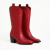 Red Low Heel Suede Boots Women Knee High
