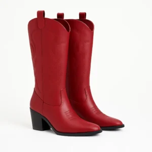 Red Low Heel Suede Boots Women Knee High