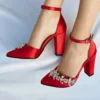 Red Rhinestone Block Heel Pumps for Women RA-8001