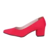 Red Suede Block Heel Pumps for Women RA-162