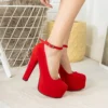Red Suede Platform High Heel Shoes for Women RA-304
