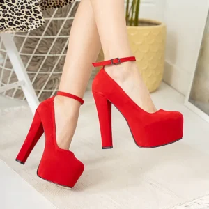 Red Suede Platform High Heel Shoes for Women RA-304